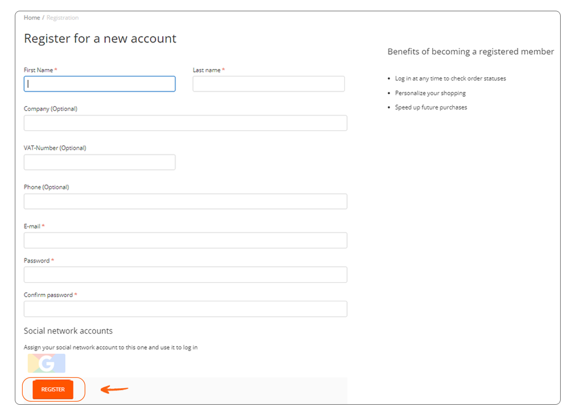 register for a new account
