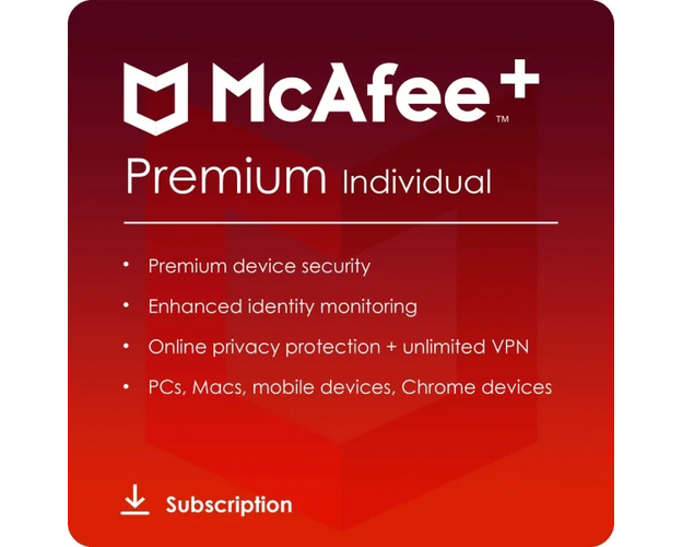 McAfee+ Premium Individual 2024-2025, Runtime: 1 Year, Device: Unlimited Devices, image 